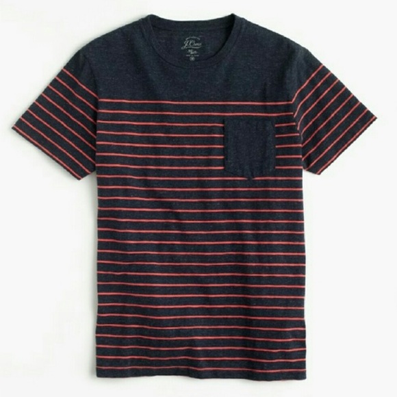 J. Crew Other - J. Crew - Men’s Garment Dyed Short Sleeved Slub Pocket Tee in Navy & Red Stripe